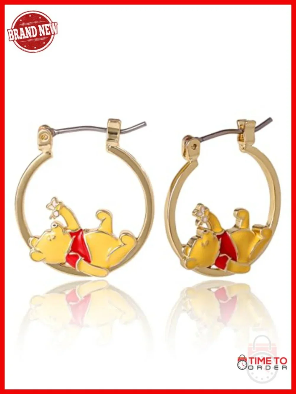 Winnie the Pooh Hoop Earrings 18k Gold Plated Lever Back Official License